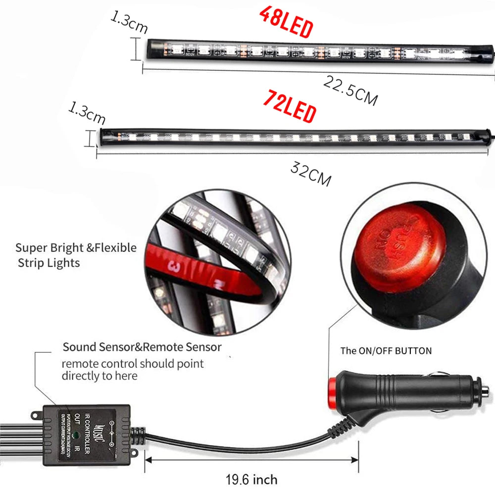 LED Car Interior Ambient Foot Strip Light Kit Backlight Remote App Music Control